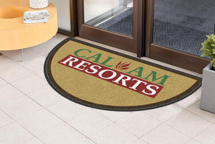 My Logo Mat | Custom Shape UltraPrint Logo Mats Indoor CalAm Resorts Entrance Doorway Half Circle